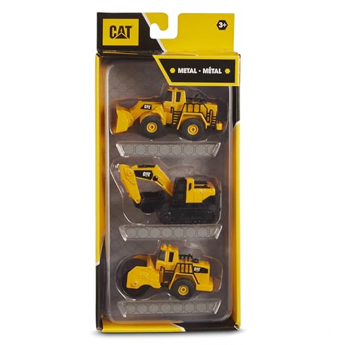 CAT Construction Toys CAT Construction Die Cast Metal 3 Pack Vehicles - Steam Roller/Excavator/Wheel Loader for Ages 3+ - style: Steam Roller, Excavator, Wheel Loader