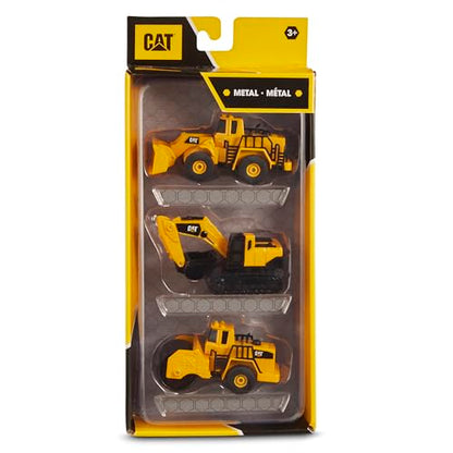 CAT Construction Toys CAT Construction Die Cast Metal 3 Pack Vehicles - Steam Roller/Excavator/Wheel Loader for Ages 3+ - style: Steam Roller, Excavator, Wheel Loader