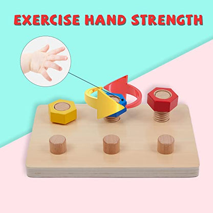 Jumbo Wooden Nuts and Bolts Board, Wooden Puzzle Stacking Toys for 1-3 Year Olds, Occupational Therapy Toys for Fine Motor Skills, Boys & Girls Baby Gift