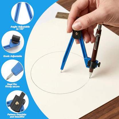 7Pcs Geometry Tool Protractor and Compass Set 12Inch Plastic Ruler