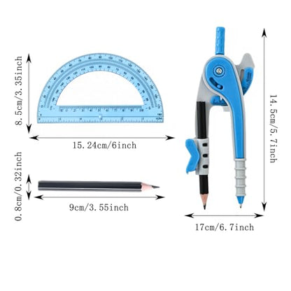 Unjoo Compass for Geometry Set, 6 Inch Protractor, Clear Plastic (Blue) - color: Blue