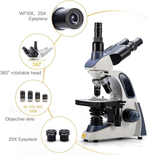 Swift Compound Trinocular Microscope SW380T,40X-2500X Magnification,Siedentopf Head,Two-Layer Mechanical Stage,with Swiftcam 18 Megapixel Camera and 100 PCS Blank Slides and Cover Slips - size: SW380T+swiftcam18 MP（3.0 USB）