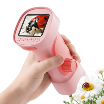 4K 1000X Handheld Digital Microscope for Kids with 2.4" IPS Screen - color: Pink