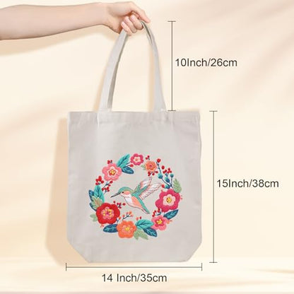 Louise Maelys Hummingbird Embroidery Kit Canvas Tote Bag for Beginners - color: Humming Bird
