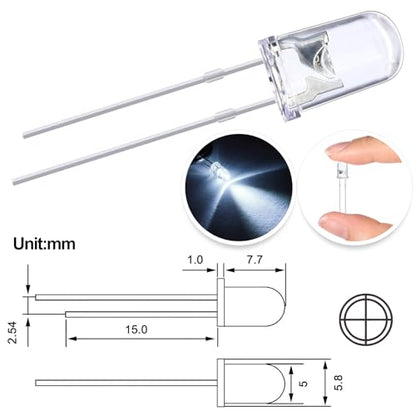 EBOOT 100 Pcs Clear LED Light Emitting Diodes Bulb LED Lamp, 5 mm (White) - color: White