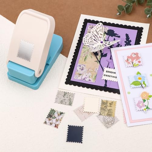 2Pcs Stamp Punch 1x0.8 Inch Scalloped Rectangle Puncher & 1.5 Inch Square Hole Puncher, Stamp Cutter Hole Punches, Square Punch Craft Lever, Journal Paper Punches for Crafting Scrapbooking Card Making - color: 1.5 Square + 1x0.8 inch Stamp Punch