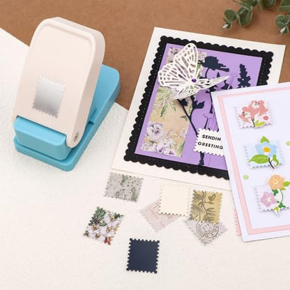 2Pcs Stamp Punch 1x0.8 Inch Scalloped Rectangle Puncher & 1.5 Inch Square Hole Puncher, Stamp Cutter Hole Punches, Square Punch Craft Lever, Journal Paper Punches for Crafting Scrapbooking Card Making - color: 1.5 Square + 1x0.8 inch Stamp Punch