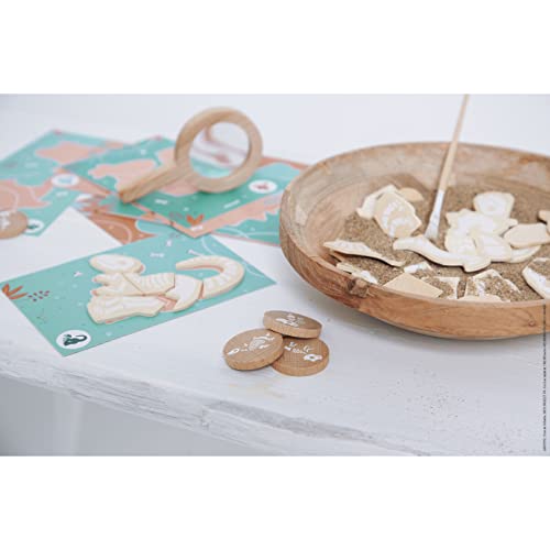 Janod Dino - Dinosaur Dig Puzzle Game - Excavate The Prehistoric Skeleton Pieces to Complete The Puzzle Cards - Reusable - Ages 4-8 Years - J05832