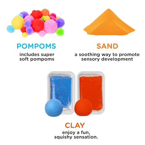 LOLO TOYS Sensory Kit for Toddlers and Kids - Includes 3 Bins with Lids, Play Tools, Sand, Feathers, Clay, Color Beads and Pom Poms Kids Box Fillers (Starter Set)