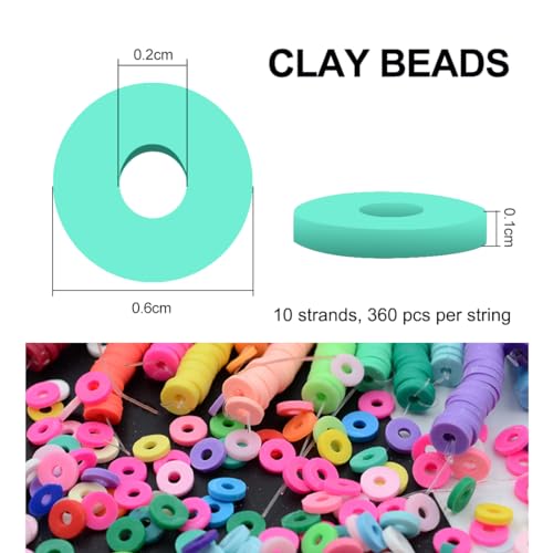 MIIIM 3600 PCS 10 Strands Polymer Clay Beads for Jewelry Making, Vinyl Heishi Beads 6mm for Surfer Bracelets Necklace Making (Mint Green) - color: XG02-Mint Green