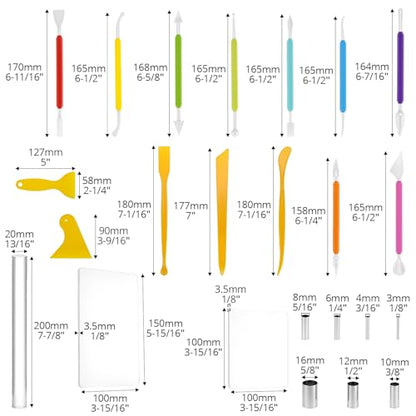 QWORK 24-Piece Clay Sculpting Tool Kit with Acrylic Roller, Sheets, Plastic Scraper, Stainless Steel Cutters, Polymer Clay Cutter Tools