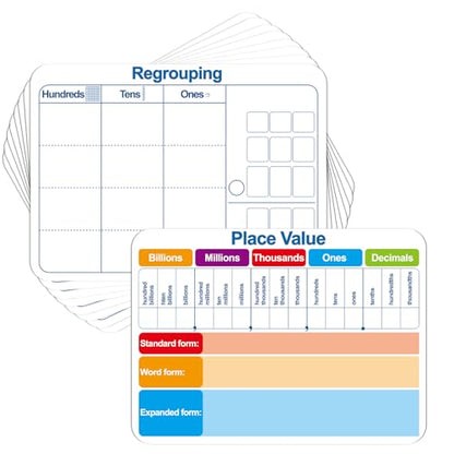 24Pcs Place Value Double Sided Cardboard for Students Dry Erase Sheets Billions to Decimal Numbers Whiteboard Math Regroups Manipulatives Supplies for Teacher Teaching Tool Portable Learning 12" x 9" - style: Math Regroup & Place Value