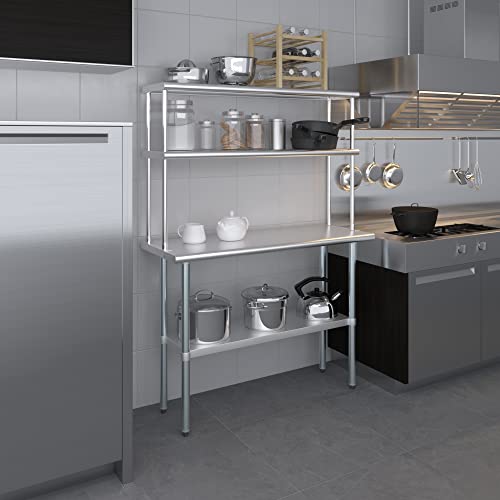 Amgood Stainless Steel Work Table Double Tier Overshelf 18" x 48" Work Table + 12" Overshelf - size: 18" x 48" Work Table + 12" Overshelf