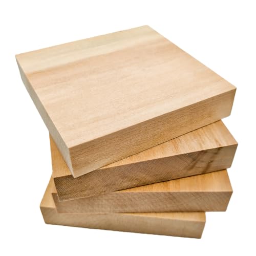 4PCS Unfinished Basswood Blocks for Crafts, Wood Craft Panels for Art, Engraving, Painting, DIY Projects, Chip Carving, Fretwork (3.93 x 3.93 x 0.78 in) - size: 3.93 x 3.93 x 0.78 in