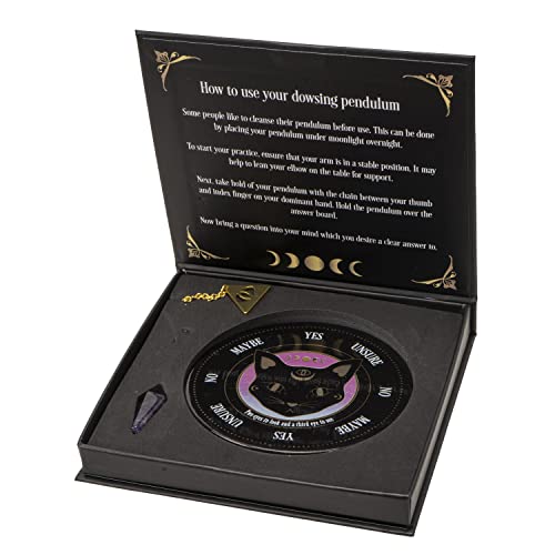 Ebros Gift Wicca Sacred Symbols Astrology Constellation Mystic Mog Black Feline Cat Pendulum Divination Kit Destiny Or Decision Maker Aid Home Decor Accessory