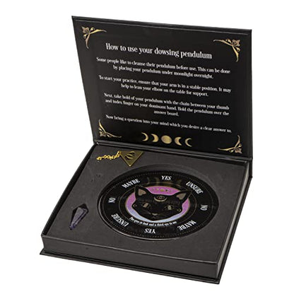 Ebros Gift Wicca Sacred Symbols Astrology Constellation Mystic Mog Black Feline Cat Pendulum Divination Kit Destiny Or Decision Maker Aid Home Decor Accessory