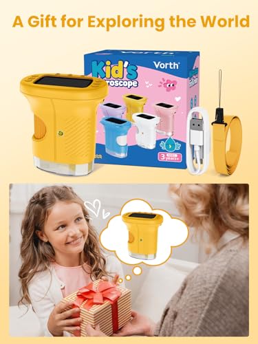Microscope for Kids, 2.4 Inch Digital Microscope with 1000X Magnification, Handheld Camera Mini Pocket Magnifying Glass, Educational Birthday Gifts Toys for Ages 3+, Yellow - color: Yellow
