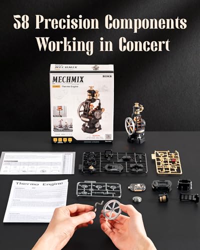 ROKR Thermo Engine Mechanical 3D Puzzle, Lighted DIY Building Set for Adults, Building Kits, Desk Decor & Birthday Gifts, Connectable to Mechmix Series