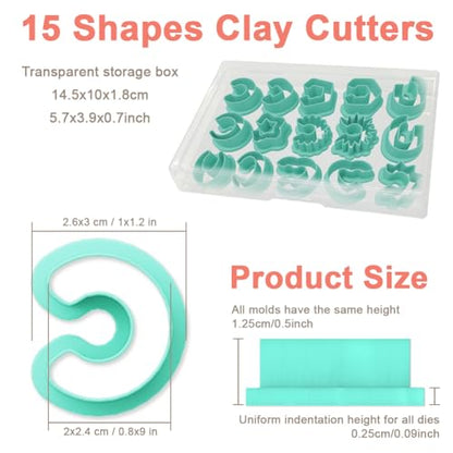Polymer Clay Cutters - 15 Shapes Jewelry Earrings Cutter, Polymer Clay Cutters for Jewelry, Earring Making Kit with Storage Box - style: C-shaped (15 pcs)