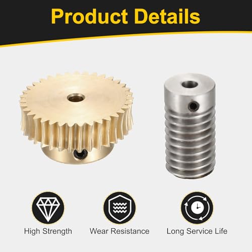 uxcell Worm Gear Set 35T 0.8 Module 1:35 Reduction Rate, Right Rotation Drive Gear Box Wheel Reduce Transmission Part (Brass Gear-4mm Bore, 1045 Steel Rod 5mm Bore) - size: Gear-4mm, Rod-5mm Bore, style: 0.8M-35T