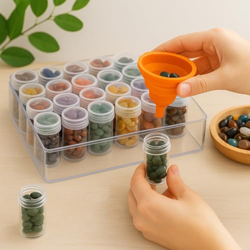 BigOtters Embroidery Diamond Storage Box, 30PCS Big Clear Plastic Bead Containers with Silicone Funnel for Jewelry Painting DIY Art Craft Rhinestones Sewing Cosmetic Nail Glitter Powder - size: 6.5 x 5.5 x 2inches