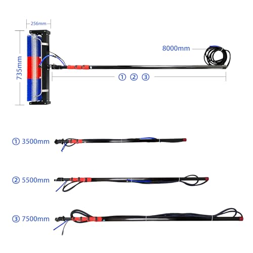 Solar Panel Cleaning Roller Brush, 24FT Adjustable Window Cleaning Brush and Pole, Automatic Solar Panel Brush, Rotating Cleaning Brush, Wash Brush with Lithium Battery and Power Converter - size: 24FT-double