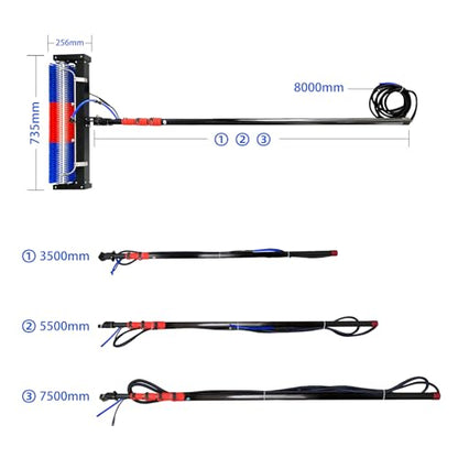 Solar Panel Cleaning Roller Brush, 24FT Adjustable Window Cleaning Brush and Pole, Automatic Solar Panel Brush, Rotating Cleaning Brush, Wash Brush with Lithium Battery and Power Converter - size: 24FT-double