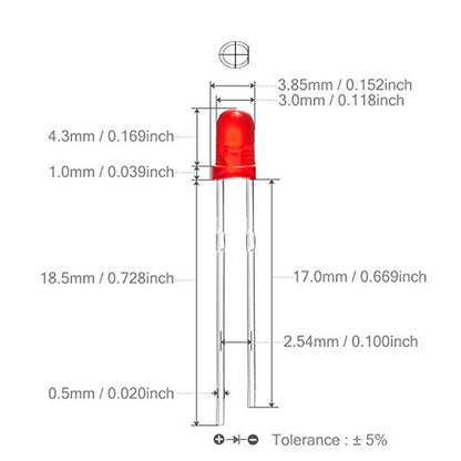 CHANZON 100 pcs 3mm Red Diffused LED Diode Lights (DC 3V 20mA) - color: G) Red-red (100pcs)