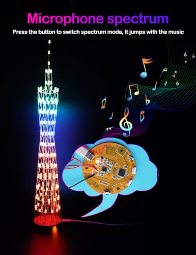 Led Canton Tower Model DIY Electronic Kit, Handmade Soldering Project Kit, 12 Led Circles, Height 38cm. (GZT12) - size: GZT-12 KIT