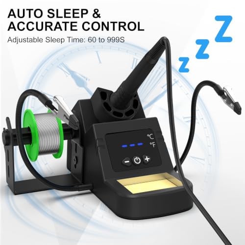 Soldering Station, 130W Digital Display Soldering Iron Station Kit with 2 Helping Hands, 356°F-932°F, Auto Sleep, Solder Wire, 5 Tips, Solder Sucker, Sponge, Tweezers, Tip Cleaner, Black