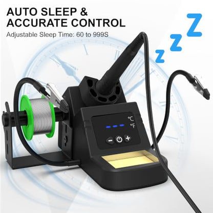 Soldering Station, 130W Digital Display Soldering Iron Station Kit with 2 Helping Hands, 356°F-932°F, Auto Sleep, Solder Wire, 5 Tips, Solder Sucker, Sponge, Tweezers, Tip Cleaner, Black