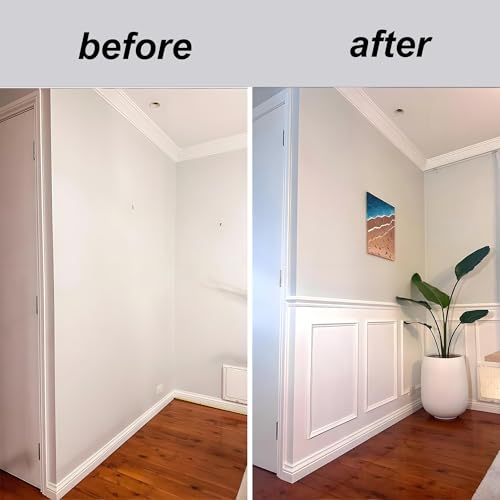 4 Set Peel and Stick Wall Molding Kit, Pre-Cut Mitered Picture Frame Molding for Wall (20" x 20"), DIY Wainscoting Wall Trim, Paintable Rigid PS Trim, 4 Panels, White (4-Frame-White, 20'' × 20'') - size: 20'' × 20''