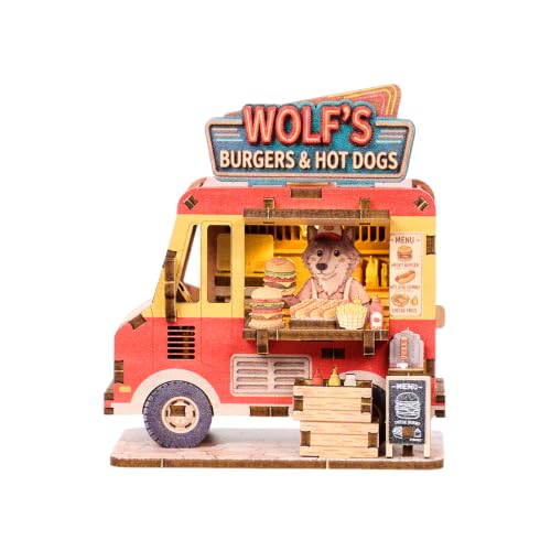 3D Puzzle DIY Fridge Magnet Kit - LED Miniature Car,Wolf‘s Food Truck - color: Wolf's Burgers & Hot Dogs