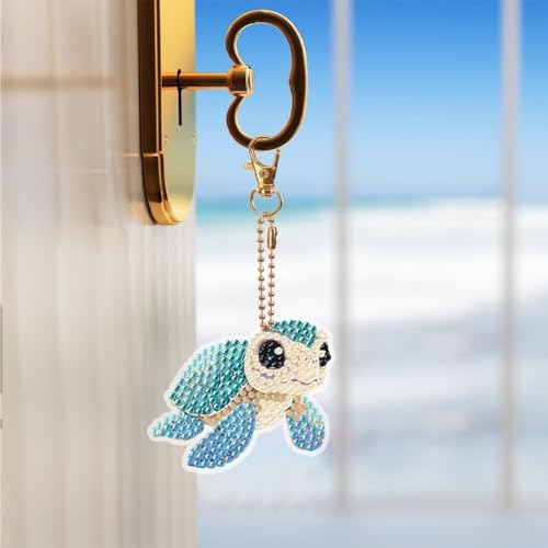 YUE ZHE 6 PCS Sea Turtle Diamond Art Kits for Adults Double Sided Diamond Art Keychains Animal DIY 5D Painting Keychains Kits for Adults Beginners DIY Crafts - color: Turtle