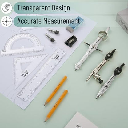 Mr. Pen- Geometry Set, 13 pcs, 3 Metal Compasses, Protractor, 6" Ruler - color: Black