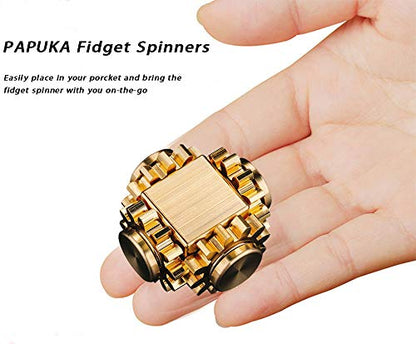 Pure Brass Cube Gears Linkage Anti-Anxiety Fidget Spinner Toy,Metal DIY EDC Meditation Break Bad Habits ADHD Finger Spinning Toy for Kid and Adults,High Speed Precision Brass Material