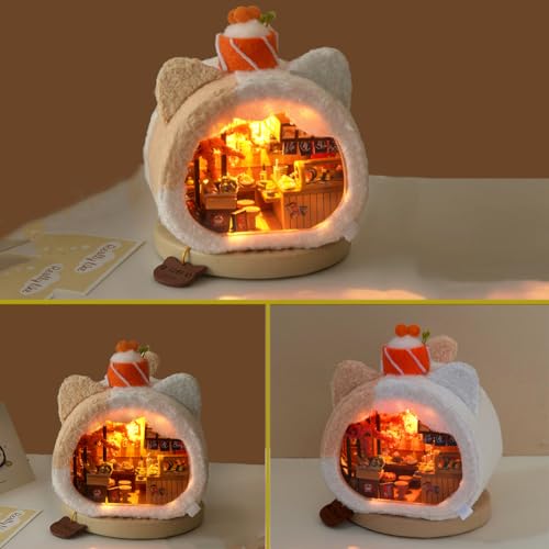3D Wooden Book Stand Puzzle DIY Dollhouse Wood Nook Model Building Kit with LED Light for Adults to Build Creativity Christmas Halloween - color: F