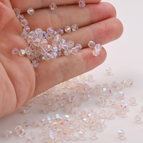 1000pcs 4 mm Bicone Crystal Beads Faceted Crystal Glass Beads Bulk for Jewelry Making DIY Necklace Bracelet Earring (Aqua Pink AB Color) - color: Aqua Pink AB