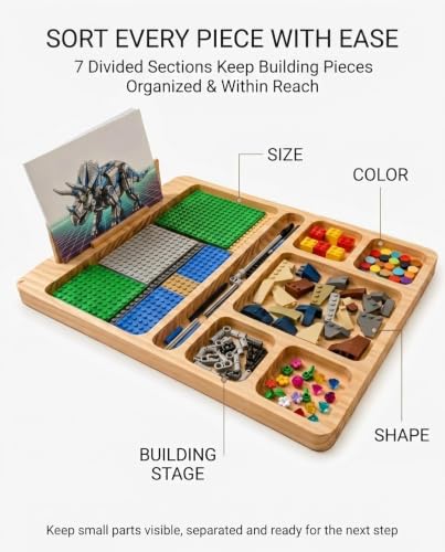Building Tray for LEGO, 7-Compartment Sorting Tray with Manual Holder - size: Small