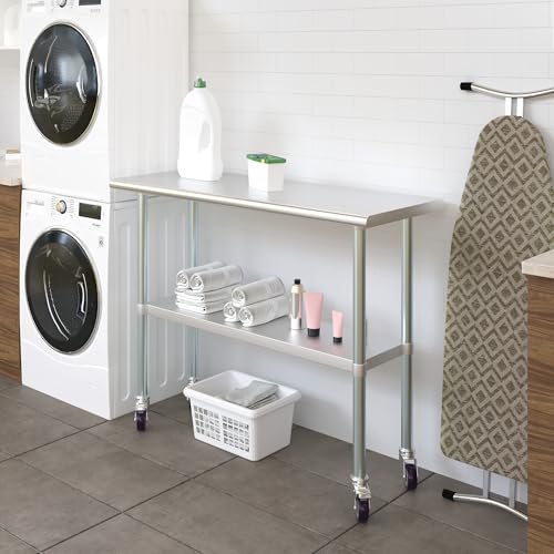 AmGood 18 in. x 48 in. Stainless Steel Work Table with Wheels | Metal Kitchen Food Prep Table | NSF - size: 48 in. Long x 18 in. Deep with Wheels