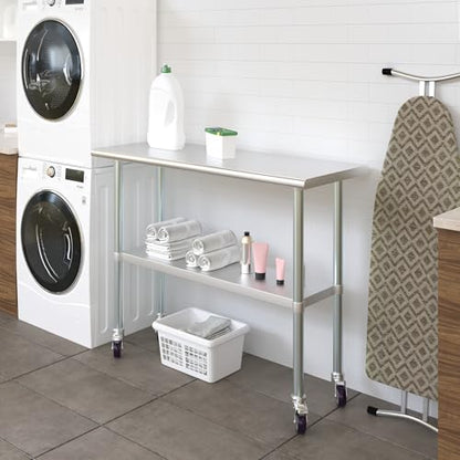 AmGood 18 in. x 48 in. Stainless Steel Work Table with Wheels | Metal Kitchen Food Prep Table | NSF - size: 48 in. Long x 18 in. Deep with Wheels
