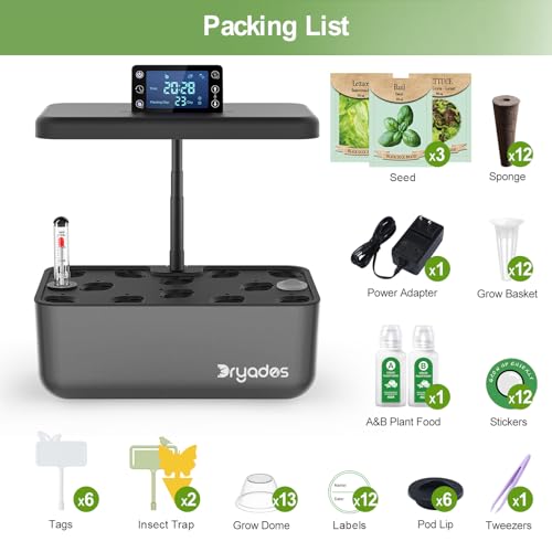 Hydroponics Growing System Kit with Seeds, 12-Pod Indoor Garden with 24W Full-Spectrum LED Grow Light, Smart LCD Control and 7L Water Tank for Herbs, Lettuce, Vegetables and Flowers(Black) - color: black