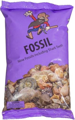 Fossil & Shark Tooth Purple Mining Bag with 9 Real Fossils, 3+ Shark Teeth & ID Guide | Excavation, Sifting, and Discovery
