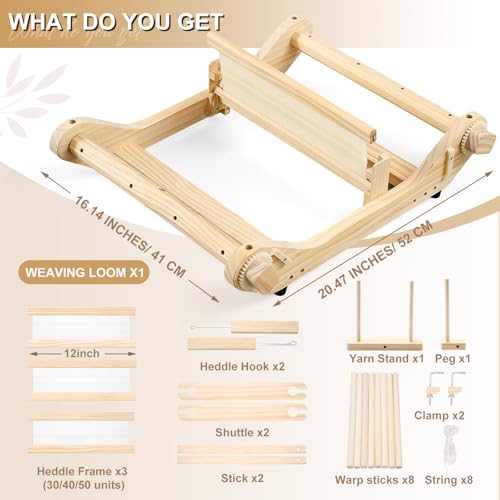 Threlaco 12'' Weaving Loom for Adults, Rigid Heddle Loom Kit, 3 Sizes Frame