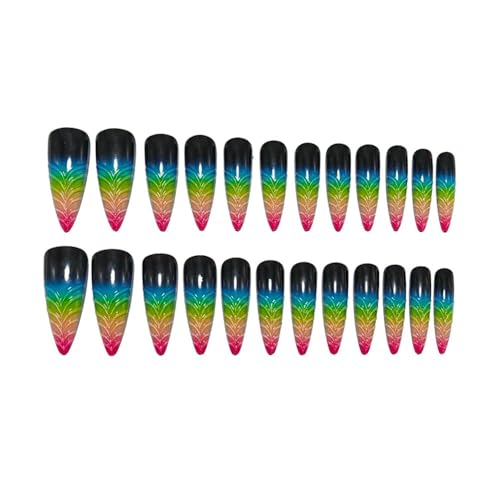 Stiletto Press on Nails Long Gradient Fake NailWith 3D Charm Design Acrylic Nail Press ons Stick on Nails for Women 24pcs - color: Color12