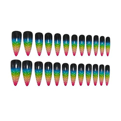 Stiletto Press on Nails Long Gradient Fake NailWith 3D Charm Design Acrylic Nail Press ons Stick on Nails for Women 24pcs - color: Color12