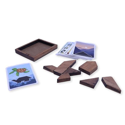 Enigma Grain Wooden Tangram Brain Puzzles for Adults | 7 Piece Challenging Wooden Brain Teasers Puzzle | 50+ Puzzles Inside | Great to Do with Others