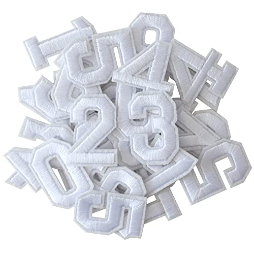 GYGYL 30 Pieces Iron on Numbers Patches, White Number Patches, Numbers 0-9 Applique for Clothes, Dress, Hat, Socks, Jeans, DIY Accessories - color: White, size: Pack of Numbers