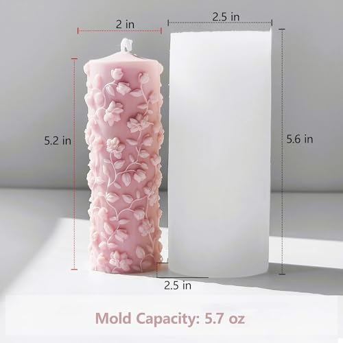 Vine Floral Candle Mold Tall Cylinder Silicone Mold for Resin Soap Plaster