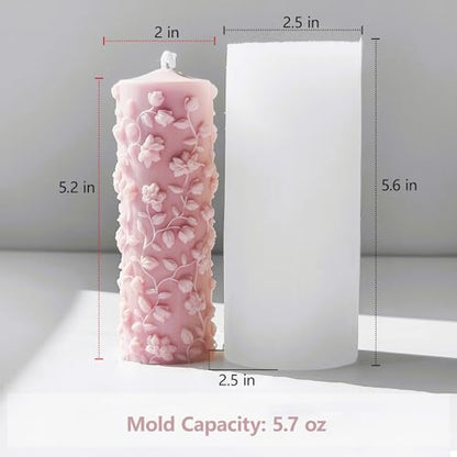 Vine Floral Candle Mold Tall Cylinder Silicone Mold for Resin Soap Plaster